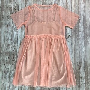 NWOT Muse Valley Sheer Overlay Babydoll Dress Short Sleeve Slip sz Small Pink